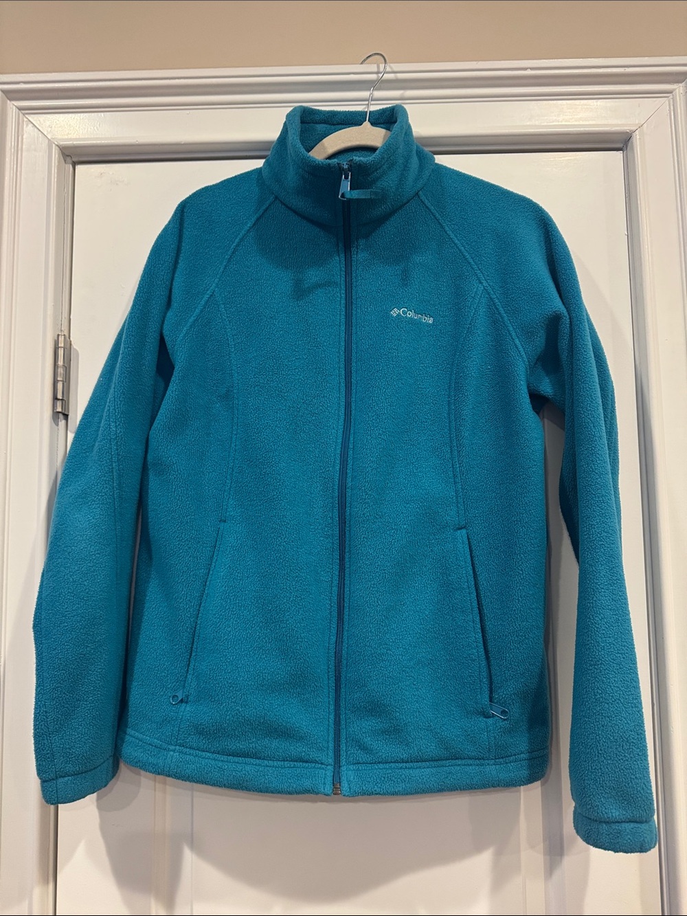 Columbia Teal Zip-Up Fleece Jacket Size L Like New